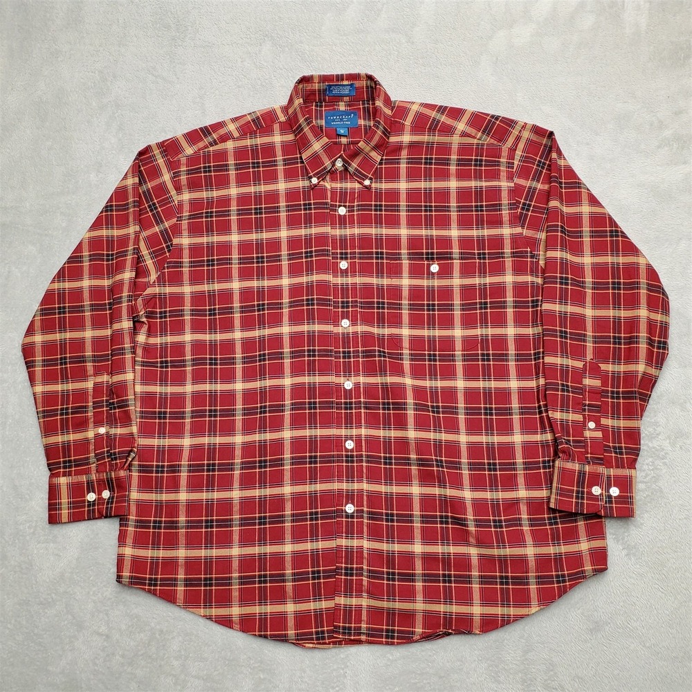 Vintage Towncraft Shirt Men Extra Large Red Plaid Button Down Long Sleeve Casual